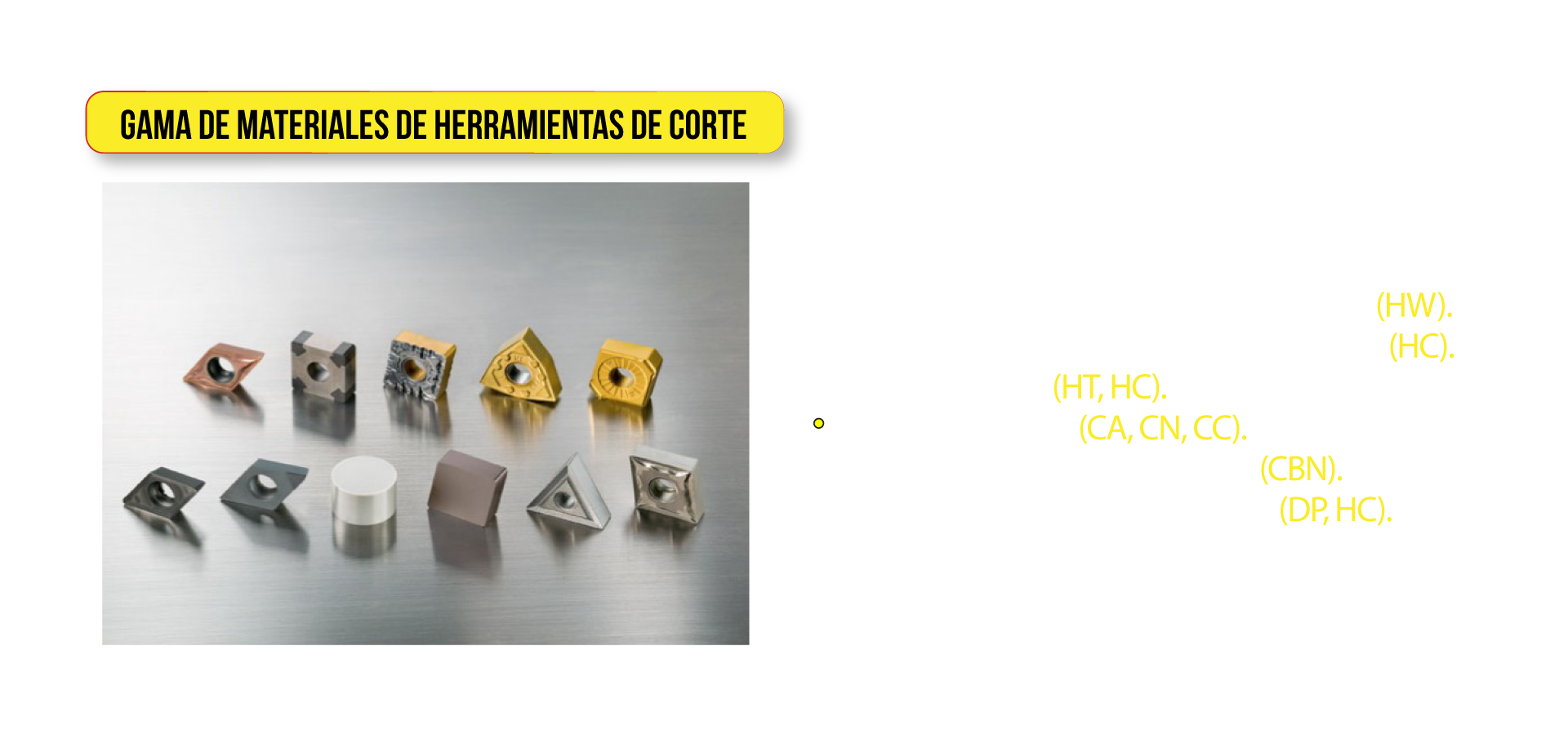 Gama de materiales de herramientas de corte