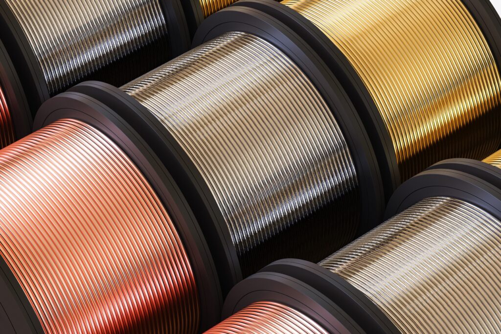 group of metal, brass and copper coils or wires